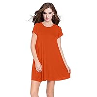 Womens Trapeze Short Sleeve Loose Tunic Pocket Dress, XX-Large, Orange