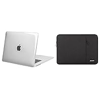 MOSISO Compatible with MacBook Air 15 inch Case 2023 Release A2941 M2 Chip, Protective Plastic Hard Shell Case Cover&Vertical Sleeve Bag with Pocket, Crystal Clear&Black