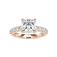 VVS Solitaire Diamond Ring with 0.59 Ct Round Natural Diamond & 2.3 Ct Cushion Moissanite Diamond in 14k White/Yellow/Rose Gold Engagement Ring For Women | Couples Rings (IJ-SI, G-VS2)