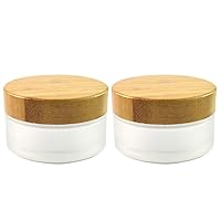 Frosted Glass Cream Jars,2 Pack 100ml/3.4oz,Natural Bamboo lids Empty Refillable Cosmetic Container Bottles Glass Cosmetic Sample Jars with lids for Face Cream Make Up Eye Shadow Travel