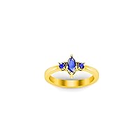 1.00 Ctw Marquise Cut Lab Created Blue Sapphire Three Stone Engagement Wedding Womens & Girls Ring 14K Yellow Gold Plated