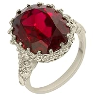 Solid Sterling Silver Large 16x12mm Oval 10ct Synthetic Ruby Ring - Sizes 5 to 12 Available