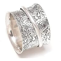 925 Sterling Silver Spinner Flowers Ring for Women Fidget Anxiety Relief Ring Band Meditation Ring