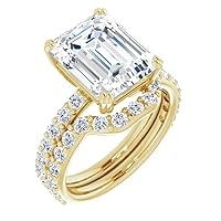 10K Solid Yellow Gold Handmade Engagement Rings 4 CT Emerald Cut Moissanite Diamond Solitaire Wedding/Bridal Ring Set for Wife, Promise Rings