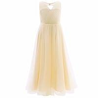 FEESHOW Big Girls Mesh Cutout Back Junior Bridesmaid Dress Wedding Pageant Party Prom Long Gowns