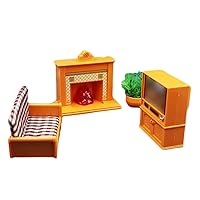 Simulated Mini Dollhouse Furniture Living Room Fireplace Sofa TV Set Miniature Furniture 4-Pcs Set