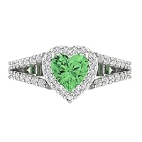 1.72ct Heart Cut Solitaire with Accent Halo split shank Light Sea Green Simulated Diamond designer Ring 14k White Gold