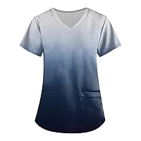 Scrubs for Women Scrub Tops for Women Short Sleeve Working Uniform with Pocket Summer Graphic Print V Neck T Shirts