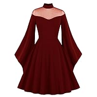 Mulanbridal Women's 1950s Vintage Stretchy A Line Swing Work Skater Cocktail Party Dress with Cape