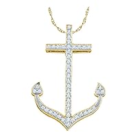 10k Yellow Gold Round Diamond Womens Anchor Nautical Pendant 1/6 Cttw