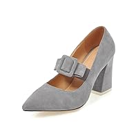 Womens Suede Chunky High Heels Pumps with Buckle Pointed Toe Slip on Formal Dress Party Shoes