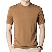 Spring Summer Thin Silk Wool Knitwear Male O-Neck Knit T-Shirt Wool Tops Short Sleeve 100% Merino Wool T-Shirts