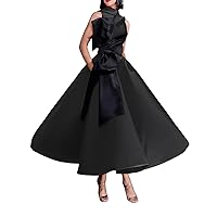 Ball Gown Celebrity Style Elegant Prom Formal Evening Birthday Dress High Neck Sleeveless Ankle Length Satin 2024