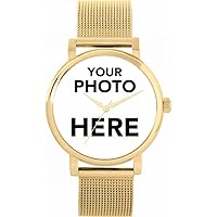 Personalised Photo Gifts for Women, Analogue Display, Japanese Quartz Movement Watch with Mesh Strap, Custom Made Engraved Watch