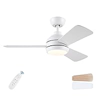 42 Inch Ceiling Fans with Lights, White Ceiling Fan with Light and Remote Control, Dimmable 6 Speeds DC Reversible Quiet Modern Ceiling Fan for Bedroom, Living Room, Patio