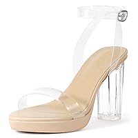 ZriEy 4-Inch Platform High Heels for Women Block Chunky Heeled Sandals Open Toe Ankle Strap Heels Wedding Party Evening Prom Dress Pump Sandals Shoes