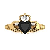 1.5ct Heart Cut Irish Celtic Claddagh Solitaire Natural Black Onyx Proposal Wedding Anniversary Bridal Ring 18K Yellow Gold