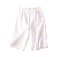 Womens Cotton Linen Casual Shorts High Waisted Beach Vacation Summer Knee Length Bermuda Shorts