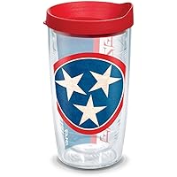 Tervis 1141731 Tennessee State Flag Colossal Insulated Tumbler with Wrap and Red Lid, 16oz, Clear