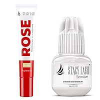 Rose Cream Remover + Sensitive Eyelash Extension Glue - Stacy Lash 5 ml / 5-6 Sec Drying time/Retention – 4-5 Weeks/Professional Use Only/Black Adhesive/Cream Remover/ 15g / GBL Free