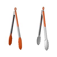 U-Taste 600℉ Heat Resistant Silicone Tongs and 18/8 Stainless Steel Kitchen Tongs (12 inch, Orange)