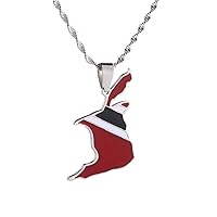 Stainless Steel Trinidad and Tobago Map Flag Pendant Necklace Trendy Ethnic Jewelry