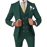 Men's Suits Regular Fit 3 Pieces Double Breasted Prom Tuxedos Solid Business Jacket Blazer+Vests+Pants Set for Wedding