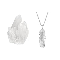 Top Plaza Bundle - 2 Items: Healing Rock Crystal Clear Quartz Cluster Mineral Geode Druzy Specimen & Tree of Life Wire Wrapped Clear Quartz Point Pendant