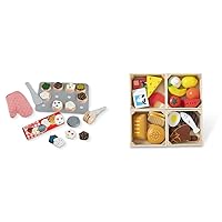 Melissa & Doug Food Groups - 21 Hand-Painted Wooden Pieces and 4 Crates with Melissa & Doug Slice and Bake Wooden Cookie Play Food Set Bundle