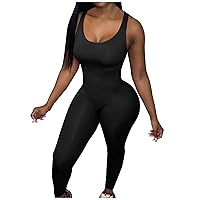 Womens Sexy Bodycon Scoop Neck Sleeveless Jumpsuit Tank Tops High Waist Stretch Long Pants Yoga Ribbed Romper Clubwear