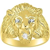 Lion Head Ring Yellow Gold Plated Silver Genuine Diamond in Mouth & Gorgeous Precious Color Stone Birthstone in Eyes #1 in Mens Jewelry Me'ns Ring Amazing Conversation Starter Sizes
