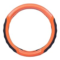 Motor Trend SW-812 Orange Ultra Sport Pebbled Leather Steering Wheel Cover with Carbon Fiber Detail-Universal Fit for Standard Sizes 14.5 to 15.5 inches Black