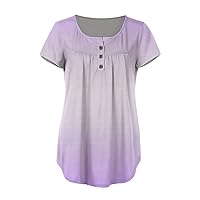 Sexy Tops for Women Plus Size Loose Gradient Shirt Short Sleeve Summer Top Tunic Button V-Neck Blouse Tees