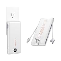 VEEKTOMX Portable Charger with Built in Cables 22.5W 10000mAh, Power Bank for iPhone with AC Wall Plug, Fast Charging USB C Slim Battery Pack with LED Display Compatible with iPhone15/14/13, Samsung