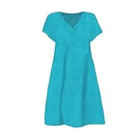 Women's Summer Dress Ladies Dress Bohemian Casual Fashion Print V Neck High Waist Maxi Dress(Blue,8X-Large)