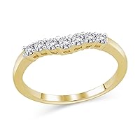 14K Yellow Gold 1/4 cttw Round White Diamond Seven Stone Curved Contour Wedding Band (Color I-J, Clarity I1-I2)