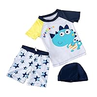 Baby Toddler Boys Two Pieces Swimsuit Set Swimwear Cartoon Bathing Suit Rash Guards with Hat UPF 50+