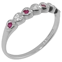 Solid 18k White Gold Natural Diamond & Ruby Womens Eternity Ring - Sizes 4 to 12 Available