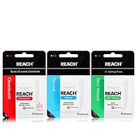 Reach Waxed Dental Floss Variety 3 Flavor Pack | Effective Plaque Removal, Extra Wide Cleaning Surface | Shred Resistance, Slides Smoothly & Easily | Unflavored, Mint, Cinnamon, 55 Yards Each