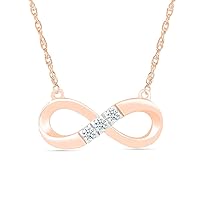 DGOLD 10kt Rose Gold Round White Diamond 3 Stone Infinity Necklace for Women (1/20 cttw)