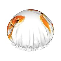 Cute Fish Shower Cap For Women, Elastic And Reusable,Double Waterproof Layers Bathing Hat