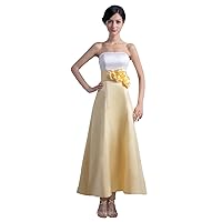 White And Yellow Ankle Length Bridesmaid Dresses With Flower Detail