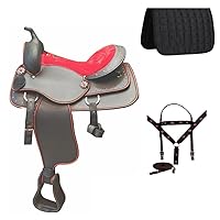 Synthetic Western Racing Barrel Trail Equestrian Full Tack Set Comfort Saddle Horse Light Weight All Accessory Included Size 10-18 inches Seat Available (14, Red)