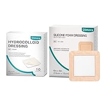 5 Packs Silicone Border Foam Dressing 6x6 in, 10 Packs Hydrocolloid Dressing 4x4 in, High Absorbent Waterproof Foam Wound Dressing Adhesive Wound Bandages