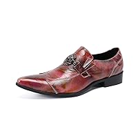 Men Pink Loafers Slip on Pointed Toe Block Heel Flats Decoration Metal Premium Genuine Leather Formal
