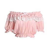 Women Lolita Frilly Chiffon Crop Top Blouse White/Black/Wine Red/Blue/Apricot Puff Sleeve Lace Bottoming Shirt