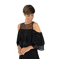 The Clara Cold Sholder Beaded Top in Black, Luxury Fashion Tops for Events