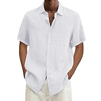 Cotton Linen Dress Shirts for Men Summer Casual Short Sleeve Lightweight Button Down Beach Hippie Shirt Vacation Tops