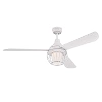 Westinghouse Lighting Graham 7220740 132 cm White Ceiling Fan, Dimmable LED with Opal Frosted Glass and Cage Shade, Includes Remote Control