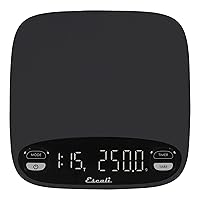 Escali Versi Coffee Scale with Timer, Weigh up to 6.6 lbs / 3,000 Grams, Rechargeable - Black, Standard